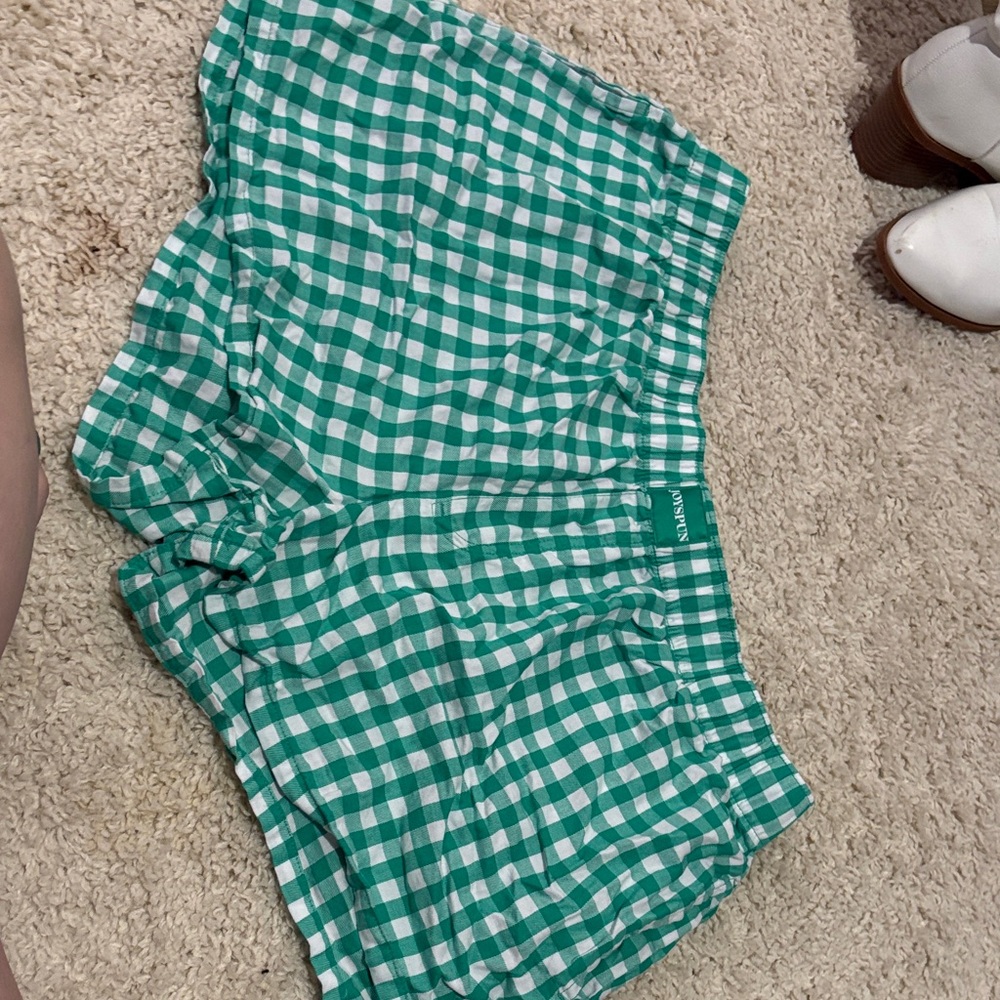 Green Gingham High Waist Women's Shorts